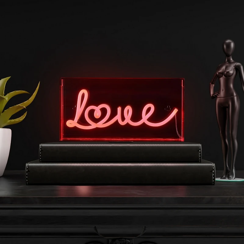 Jonathan Y Love Contemporary Glam Acrylic Box Usb Operated Led Neon Light