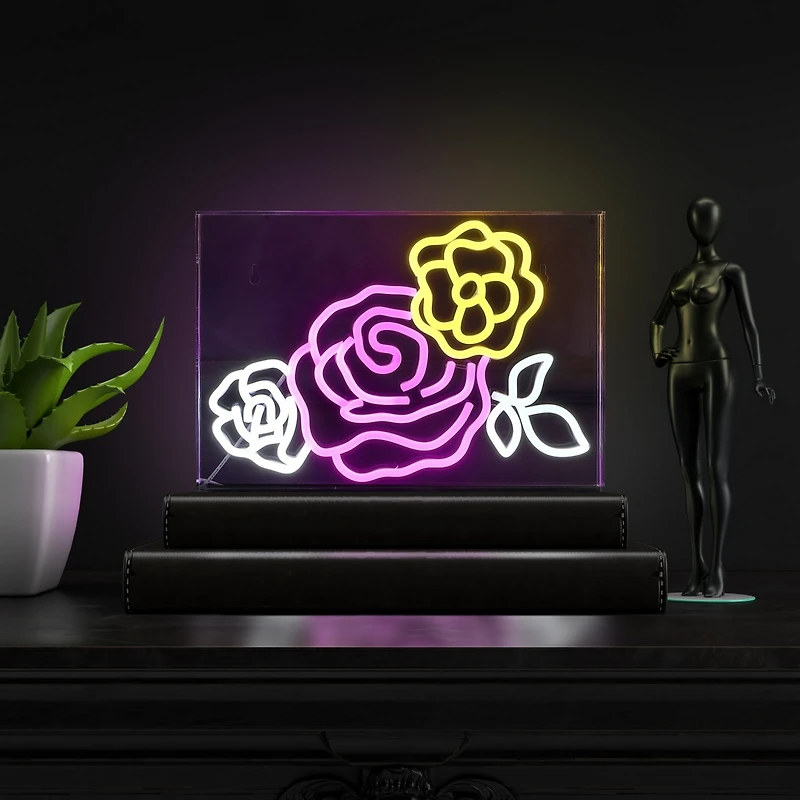 Jonathan Y Crowd Of Roses Contemporary Glam Acrylic Box Usb Operated Led Neon Light