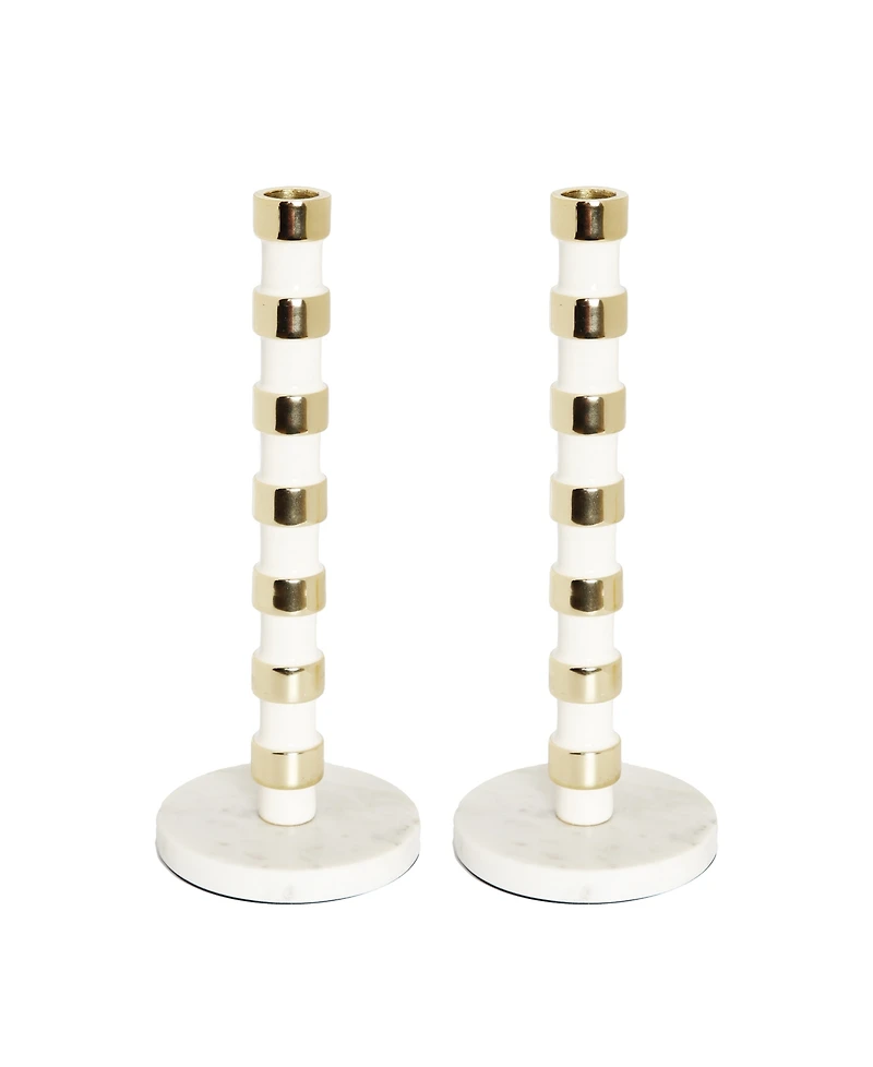 Classic Touch Gold-Tone Taper Candle Holder on Marble Base, 12" H