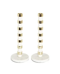 Classic Touch Gold-Tone Taper Candle Holder on Marble Base, 12" H