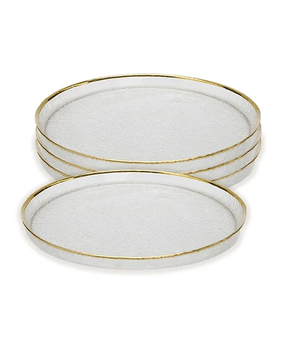 Classic Touch Pebbled Glass Salad Plates Raised Rim with Border, Set of 4