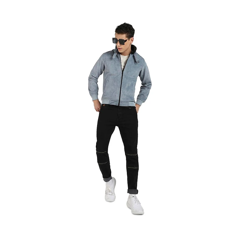 Campus Sutra Men's Grey Zip-Front Jacket With Fleece Detail
