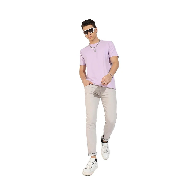 Campus Sutra Men's Lilac Basic Regular Fit T-Shirt