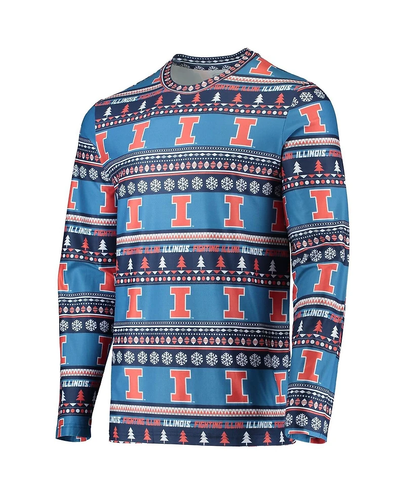 Men's Concepts Sport Blue Illinois Fighting Illini Ugly Sweater Long Sleeve T-shirt and Pants Sleep Set