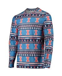 Men's Concepts Sport Blue Illinois Fighting Illini Ugly Sweater Long Sleeve T-shirt and Pants Sleep Set