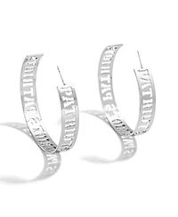 Women's Wear by Erin Andrews x Baublebar Silver-Tone New England Patriots Large Cutout Hoop Earrings