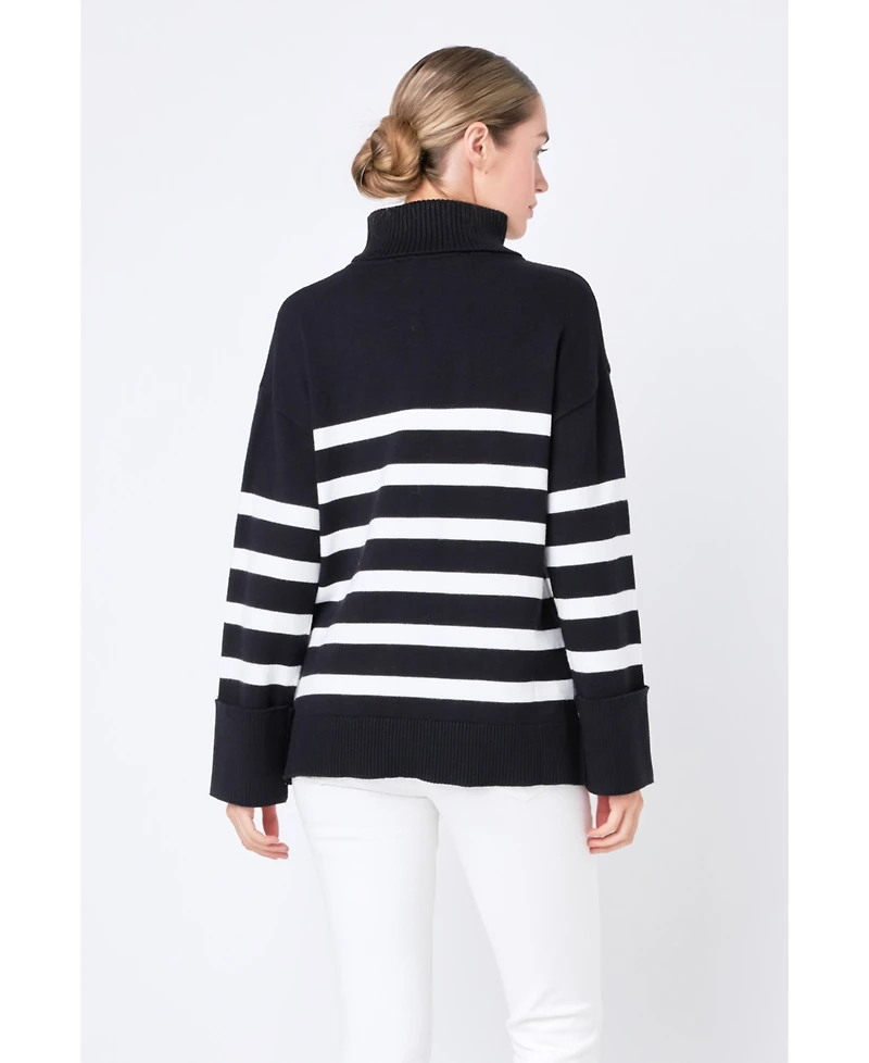 Women's Turtle Neck Stripe Sweater