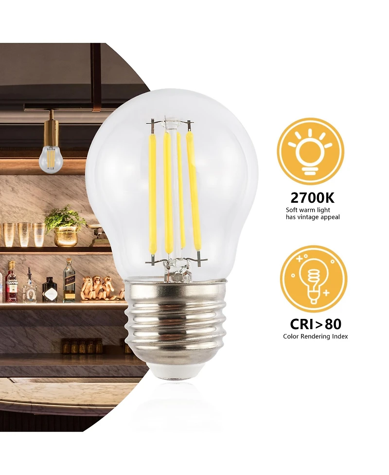 Classic Non-Dimmable G35 4-Watt Led Edison Glass Bulbs with E26 Base (Pack of 6)