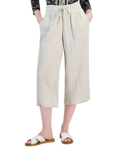Jm Collection Women's Gauze Cropped Pull-On Pants, Created for Macy's