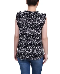 Ny Collection Petite Sleeveless Crepe Top with Chiffon Ruffles