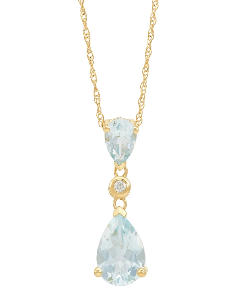 Aquamarine Pear (1-1/2 ct. t.w.) & Diamond Accent Pendant Necklace in 14k Yellow Gold, 18"