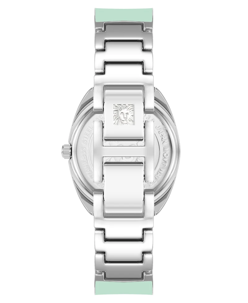 Anne Klein Women's Quartz Silver-Tone Alloy and Mint Green Enamel Watch, 34mm