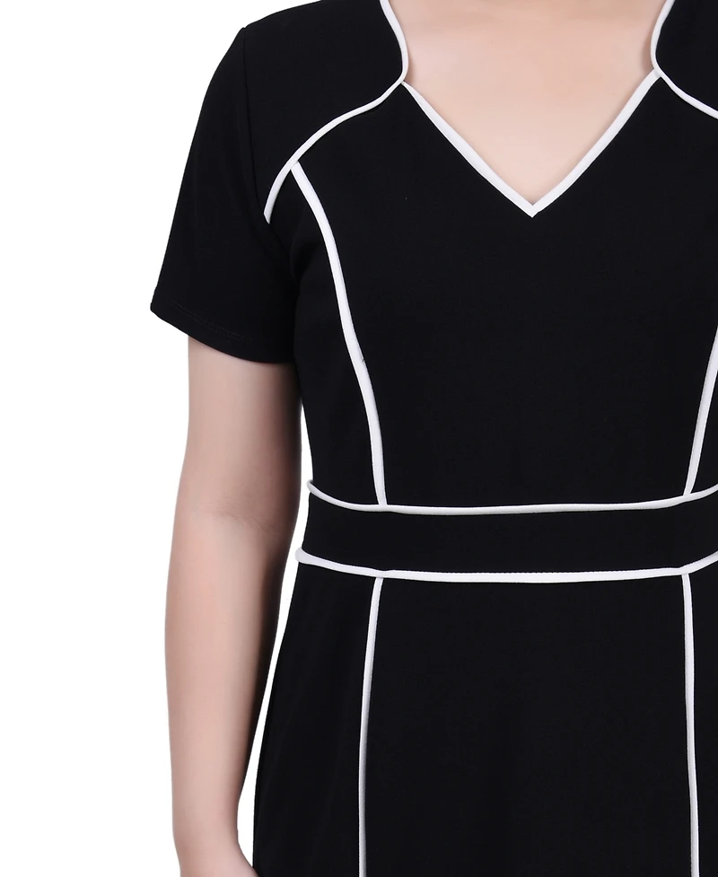 Ny Collection Women's Short Sleeve Piped Detail Dress