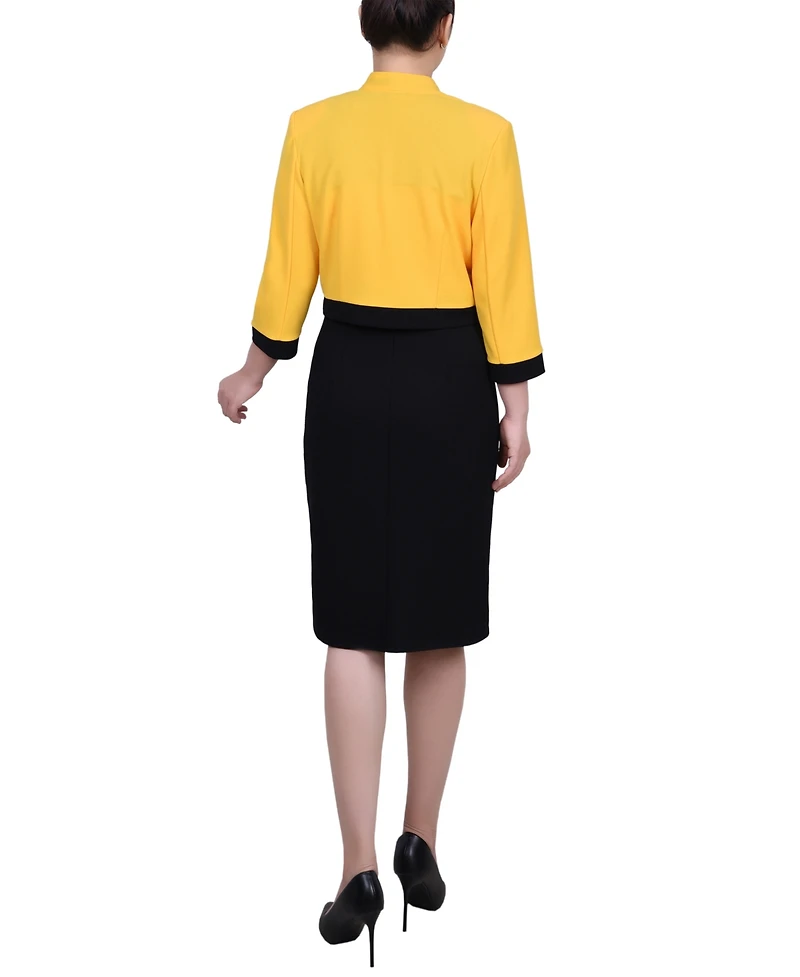 Ny Collection Women's 3/4 Sleeve Colorblocked Dress, 2 Piece Set