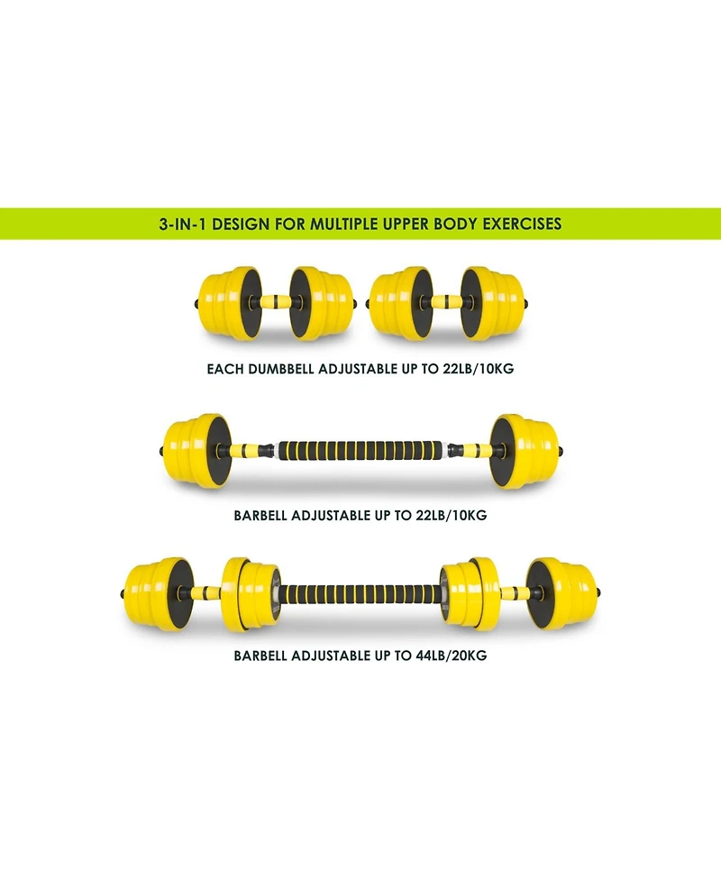 Adjustable Dumbbells and Barbell Set, 44lb