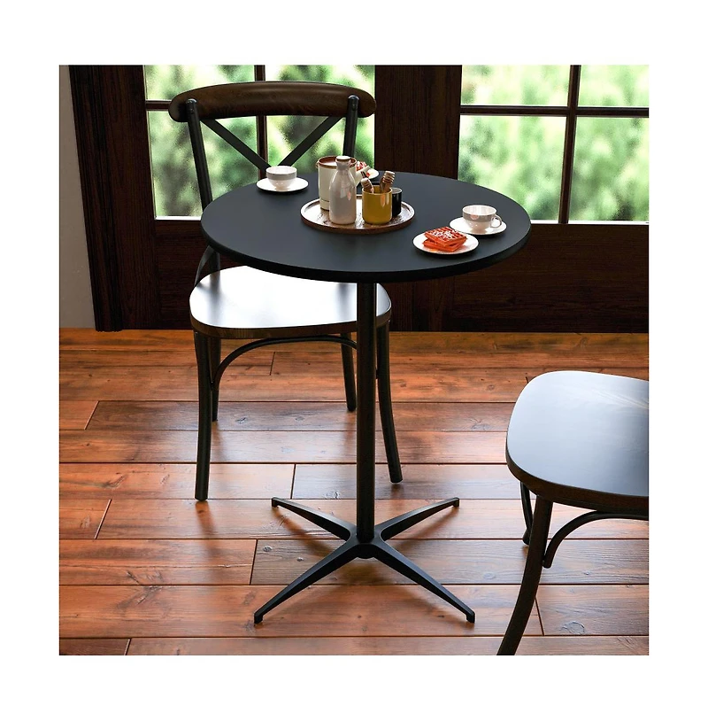 24" Round Wood Cocktail Table With 30" And 42" Columns