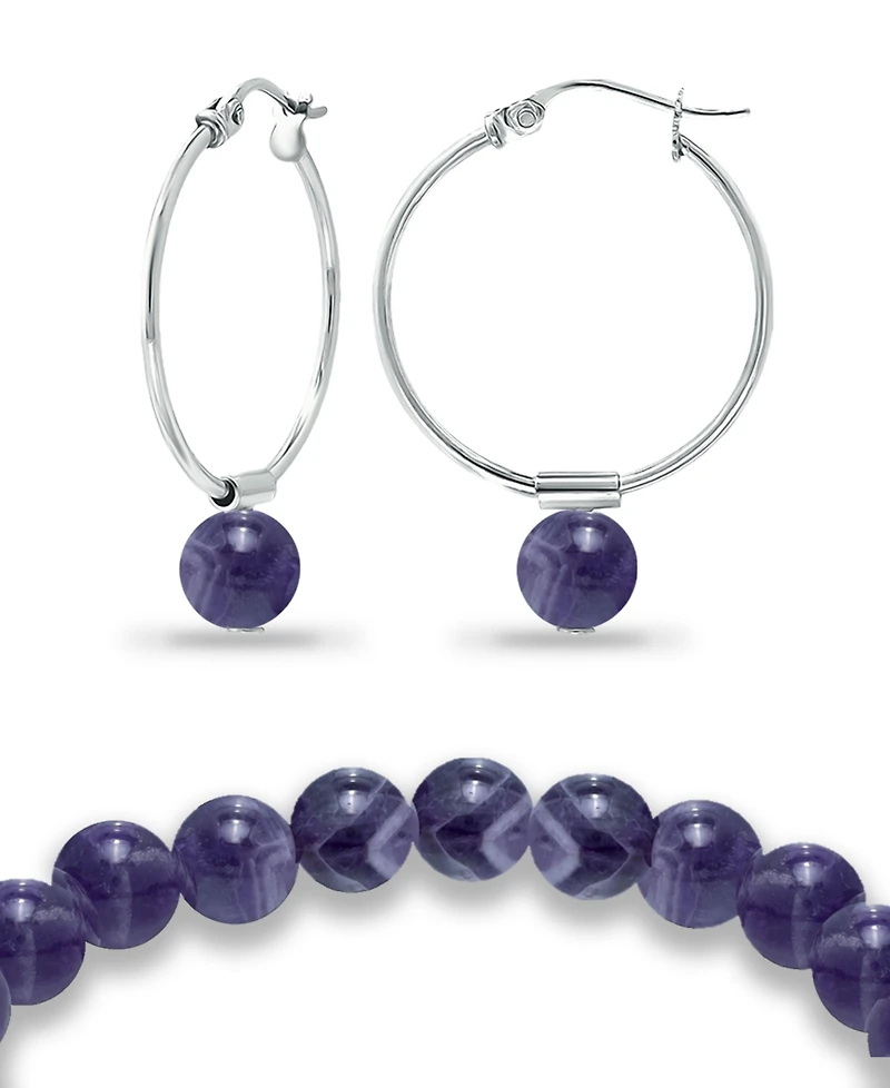 Macy's Silver Plated Multi Genuine Stone Bracelet and Earring, 2 Piece Set