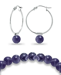 Macy's Silver Plated Multi Genuine Stone Bracelet and Earring, 2 Piece Set