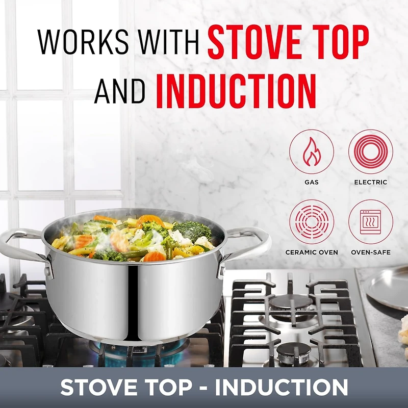Bakken-Swiss Deluxe 3-Quart Stainless Steel Stockpot w/Tempered Glass See-Through Lid - Simmering Delicious Soups Stews & Induction Cooking