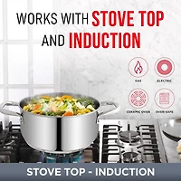 Bakken-Swiss Deluxe 3-Quart Stainless Steel Stockpot w/Tempered Glass See-Through Lid - Simmering Delicious Soups Stews & Induction Cooking