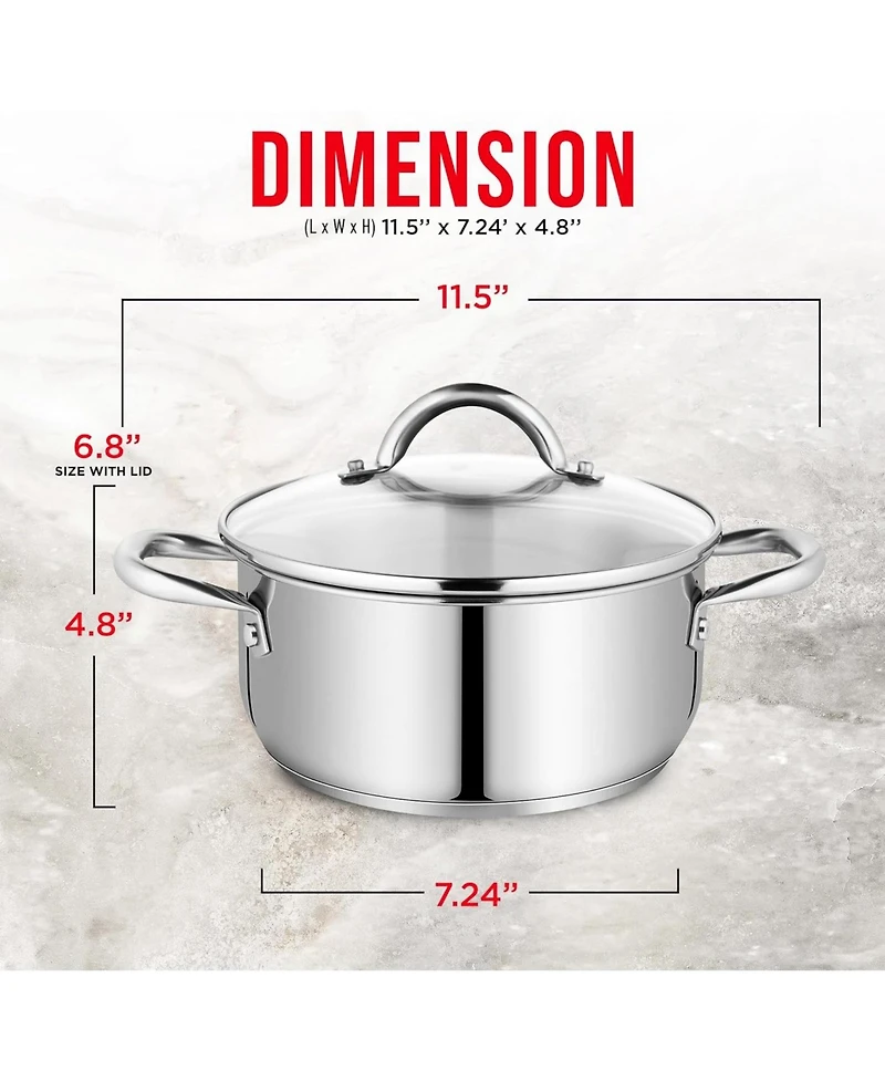 Bakken-Swiss Deluxe 3-Quart Stainless Steel Stockpot w/Tempered Glass See-Through Lid - Simmering Delicious Soups Stews & Induction Cooking