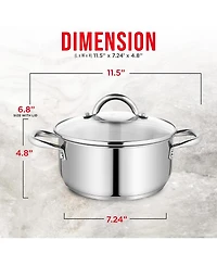 Bakken-Swiss Deluxe 3-Quart Stainless Steel Stockpot w/Tempered Glass See-Through Lid - Simmering Delicious Soups Stews & Induction Cooking