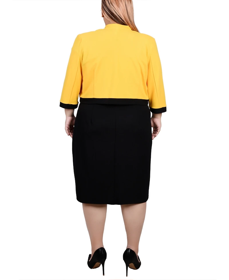 Ny Collection Plus 3/4 Sleeve Colorblocked Dress, 2 Piece Set