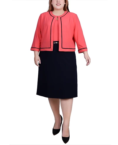 Ny Collection Plus Size 3/4 Sleeve Dress, 2 Piece Set