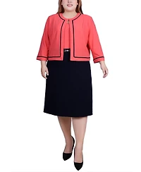 Ny Collection Plus Size 3/4 Sleeve Dress, 2 Piece Set