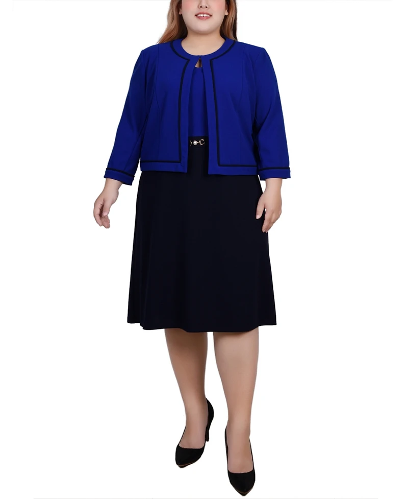 Ny Collection Plus Size 3/4 Sleeve Dress, 2 Piece Set