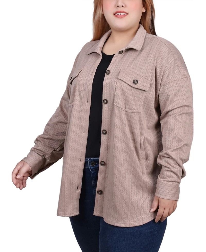 Ny Collection Plus Long Sleeve Textured Knit Shirt Jacket
