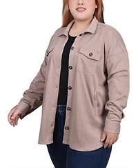 Ny Collection Plus Long Sleeve Textured Knit Shirt Jacket