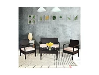 4 Pieces Patio Ratten Conversation Set with Loveseat Sofas and Coffee Table