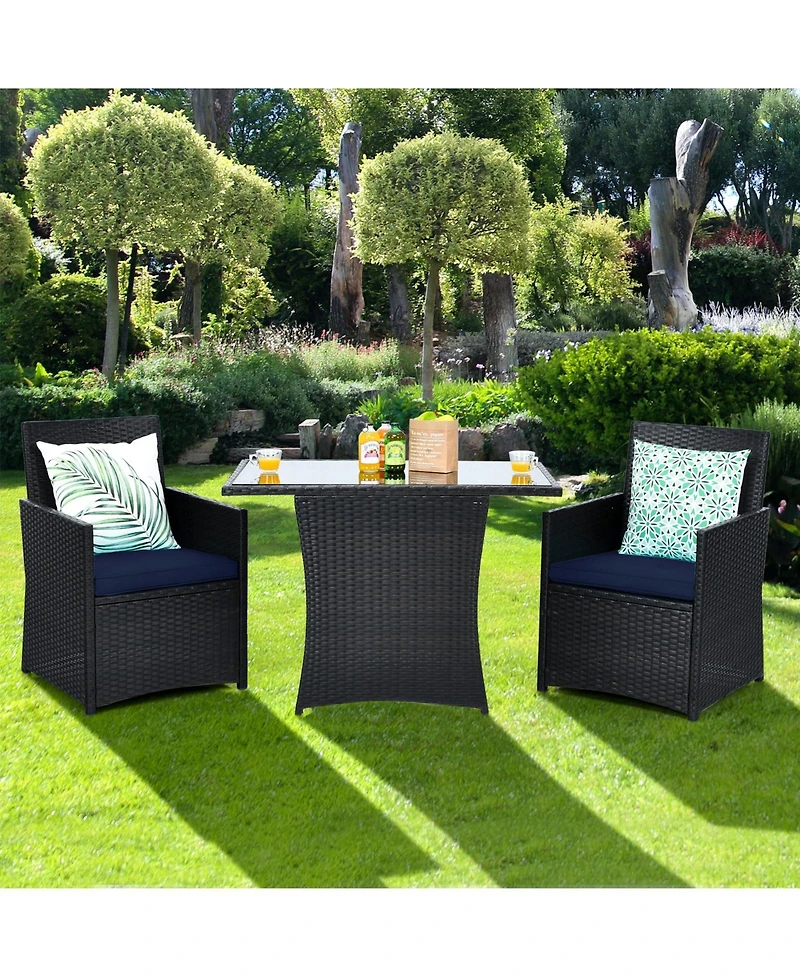 3 Pieces Patio Rattan Furniture Set with Cushion and Sofa Armrest