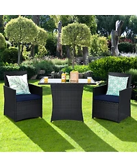 3 Pieces Patio Rattan Furniture Set with Cushion and Sofa Armrest