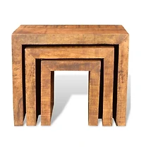Nesting Table Set 3 Pieces Solid Mango Wood