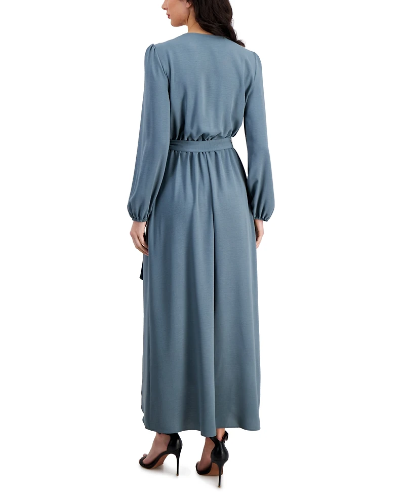 Connected Women's Surplice-Neck Faux-Wrap Long-Sleeve Dress
