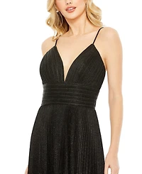 Mac Duggal Women's Ieena Shimmer Pleated V-Neck Open Back Gown
