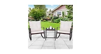 3 Pcs Patio Rocking Wicker Bistro Set Outdoor Rattan w/ Beige Cushion
