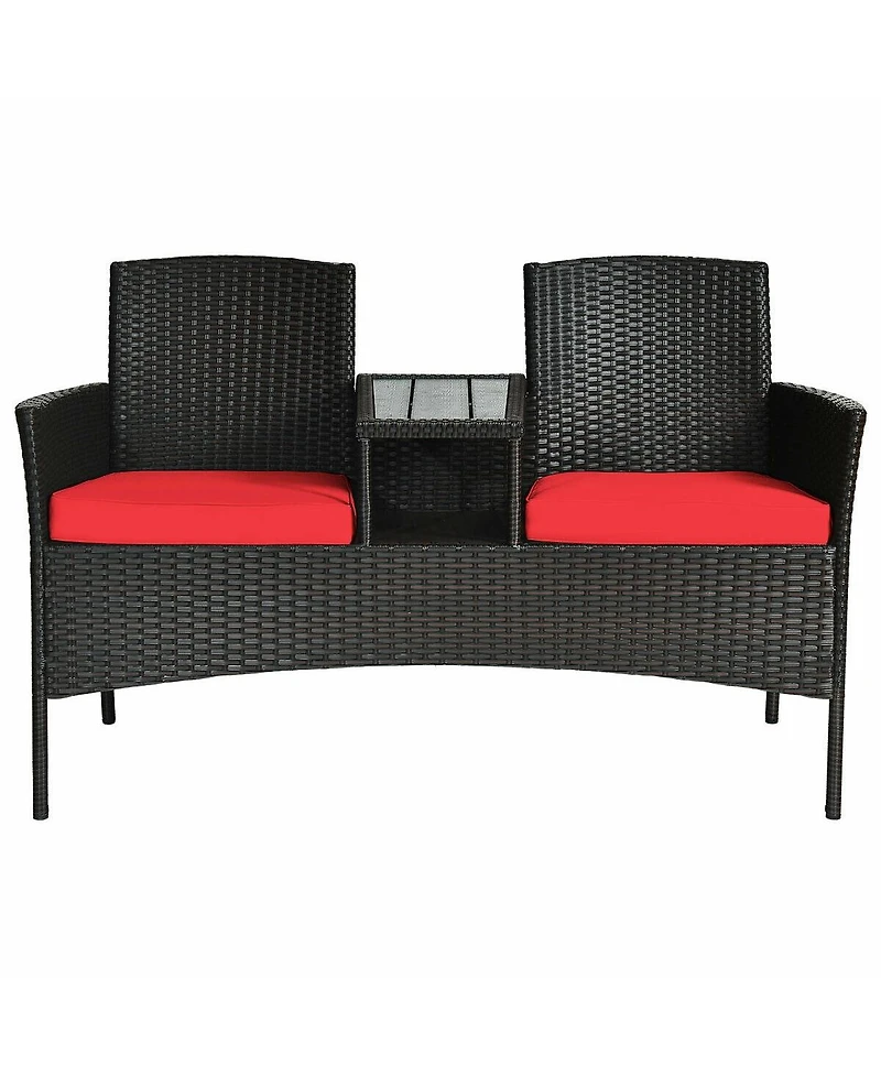 Modern Patio Conversation Set with Built-in Coffee Table and Cushions