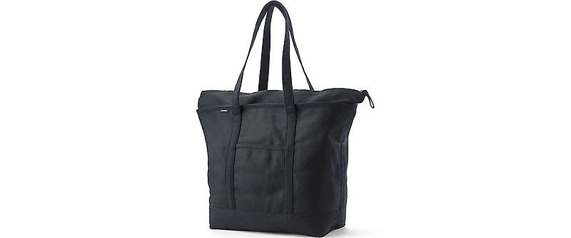 Lands' End Extra Large Solid Color 5 Pocket Zip Top Long Handle Canvas Tote Bag