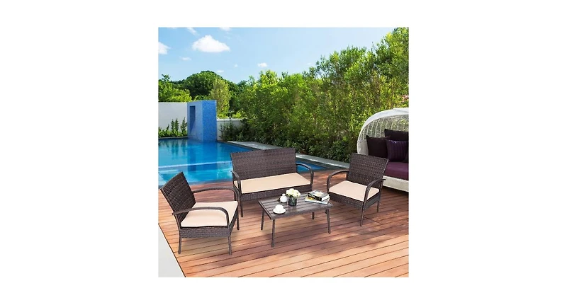 4 pcs Table Sofa Furniture Set with Cushions