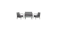 4 Pieces Outdoor Rattan Conversation Set with Comfortable Cushion