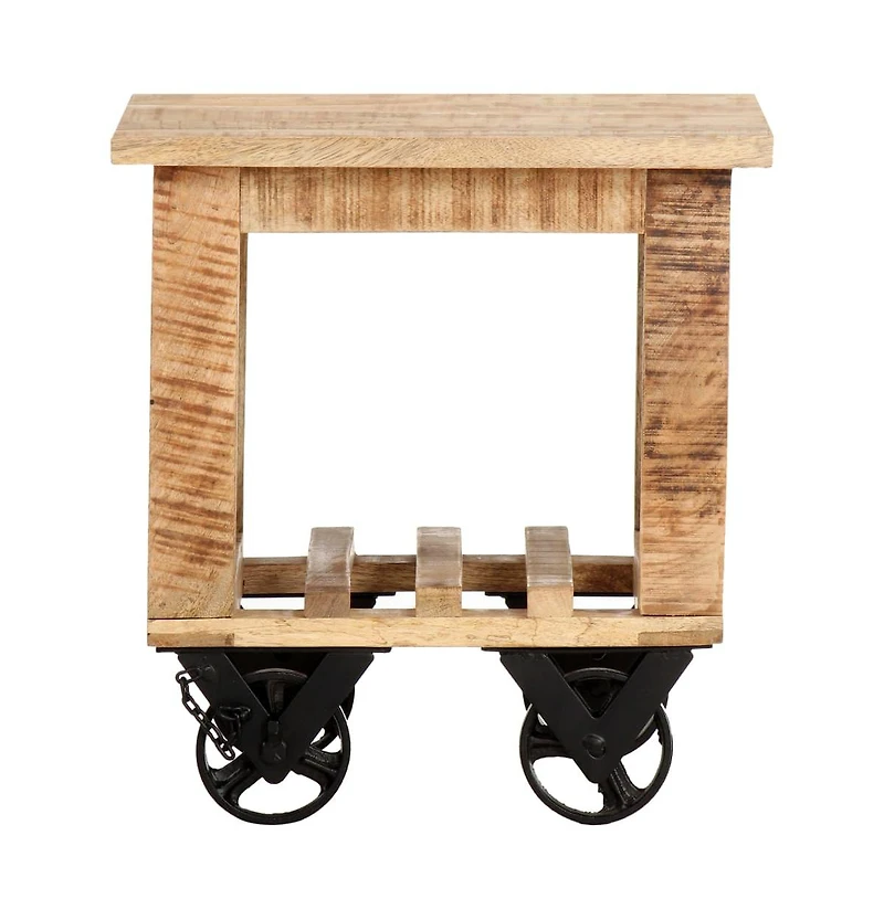 Side Table with Wheels 15.7"x15.7"x16.5" Rough Mango Wood
