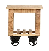 Side Table with Wheels 15.7"x15.7"x16.5" Rough Mango Wood