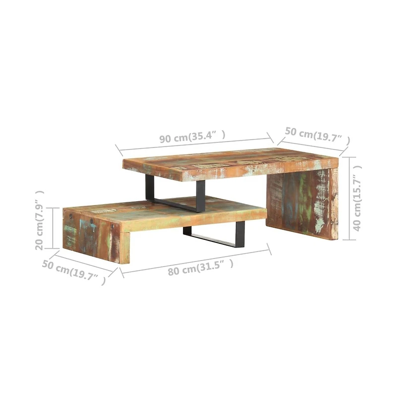 2 Piece Coffee Table Set Solid Reclaimed Wood