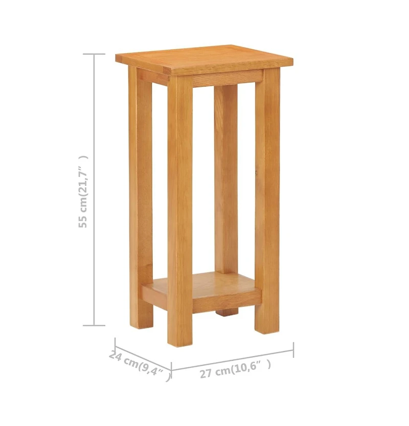 Side Table 10.6"x9.4"x21.7" Solid Oak Wood