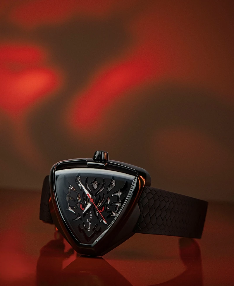 Hamilton Men's Swiss Automatic Ventura Elvis80 Dragon Black Rubber Strap Watch 43x45mm