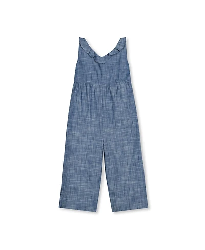 Hope & Henry Baby Girls Organic Sleeveless Ruffle Neck Jumpsuit