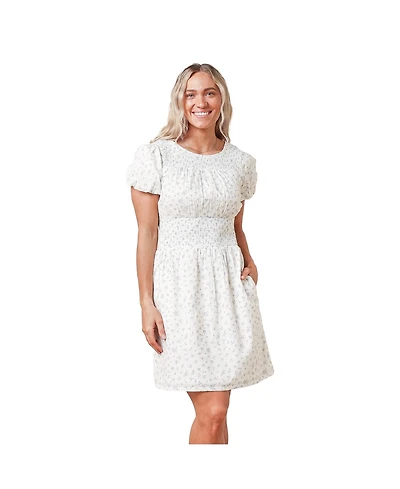 Hope & Henry Women's Puff Sleeve Smocked Waist Dress